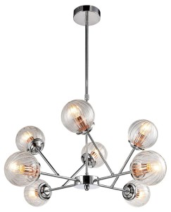 Lampa sufitowa wisząca klosze szklane kule, żyrandol do salonu BEST 8X40W E14 CHROM+MIEDŹ