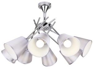 Srebrna lampa sufitowa wisząca VOX 8XE14 40W CHROM Z ABAŻUREM