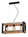 Lampa industrialna wisząca czarna z drewnem 3xE27 40W VARNA