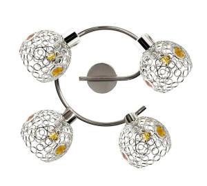 Srebrna lampa sufitowa z kryształkami 4xG9 40W ARON spirala kryształki bursztyn