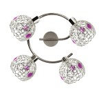 Srebrna lampa sufitowa z kryształkami 4xG9 40W ARON spirala kryształki fiolet