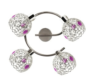 Srebrna lampa sufitowa z kryształkami 4xG9 40W ARON spirala kryształki fiolet