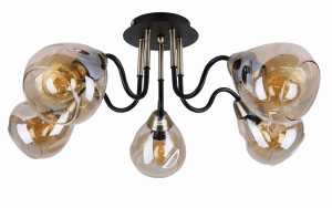 Lampa sufitowa czarna ze złotym klosze bursztynowe 5xE27 40W UNICA
