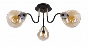 Lampa sufitowa czarna ze złotym klosze bursztynowe 3xE27 40W UNICA