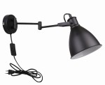 Kinkiet industrialny regulowany czarny na wysięgniku 1xE27 40W ESPERA z przewodem, wtyczką i włącznikiem