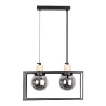 Lampa industrialna wisząca czarna z drewnem klosze szklane kule dymione 2xE27 40W RETRO 2