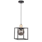 Lampa industrialna wisząca czarna z drewnem klosz szklana kula dymiona 1xE27 40W RETRO 2