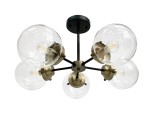 Żyrandol do salonu klosze szklane kule czarny+patyna 5xE14 40W LENS