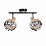 Czarna lampa sufitowa listwa klosze z rattanem 2xE14 40W TAJGA