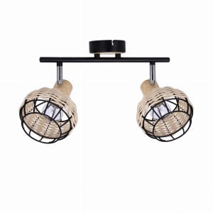 Czarna lampa sufitowa listwa klosze z rattanem 2xE14 40W TAJGA