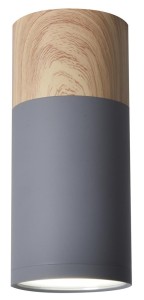 Oprawa sufitowa szara tuba sufitowa z drewnianym paskiem 15 cm 1xGU10 15W