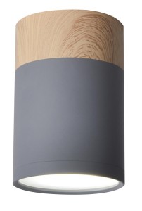 Oprawa sufitowa szara tuba sufitowa z drewnianym paskiem 10 cm 1xGU10 15W