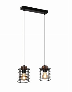 Lampa industrialna czarna ze złotym wisząca podwójna klosz 2xE27 40W GLOB