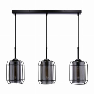 Nowoczesna lampa wisząca czarna potrójna klosz dymiony 3xE27 40W JONERA