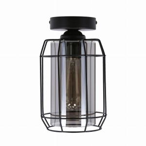 Nowoczesna lampa sufitowa czarna pojedyncza klosz dymiony 1xE27 40W JONERA