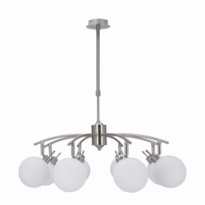 Srebrny żyrandol klosze białe kule satyna 8xG9 40W GHOST