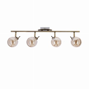 Złota lampa sufitowa listwa klosz bursztynowy 4xG9 40 LENTINI PATYNA
