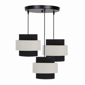 Potrójna lampa sufitowa wisząca czarna z rattanem talerz 3xE27 40W BENTA