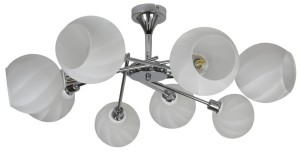Srebrna lampa sufitowa RAUL 8XE14 40W CHROM KLOSZ BIAŁY 
