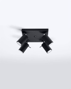 Czarna lampa sufitowa regulowana 4xGU10, plafon RING 4 spot 