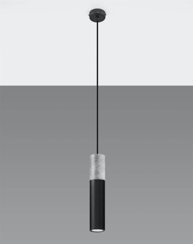LAMPAMI - lampa z betonem, lampa nad stół, lampa wisząca pojedyncza, czarne tuby wiszące