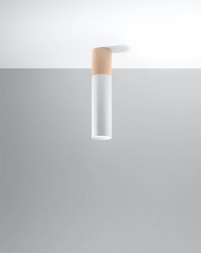 LAMPAMI - lampa biała z drewnem, lampa sufitowa biała, tuba sufitowa biała