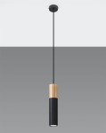 Lampa wisząca pojedyncza tuba sufitowa czarna z drewnem 1xGU10 PABLO