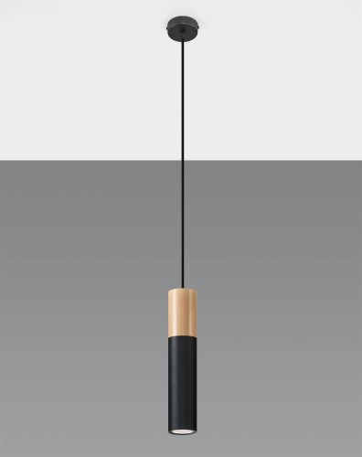 LAMPAMI - lampa czarna z drewnem, lampa nad stół czarna, lampa wisząca czarna