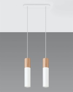 Lampa wisząca podwójna tuby sufitowe białe z drewnem 2xGU10 PABLO 2 