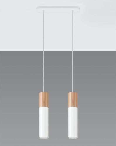 LAMPAMI - lampa biała z drewnem, lampa nad stół drewniana, lampa wisząca tuby
