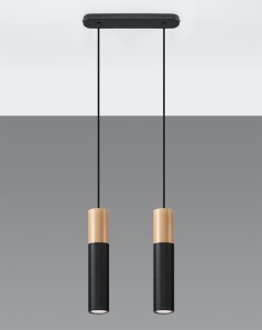 Lampa wisząca podwójna tuby sufitowe czarne z drewnem 2xGU10 PABLO 2