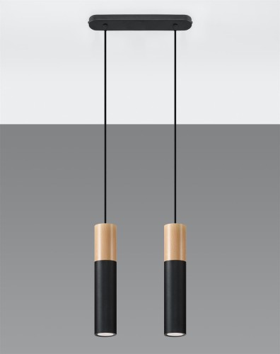 LAMPAMI - lampa czarna z drewnem, lampa nad stół czarna, lampa wisząca czarna
