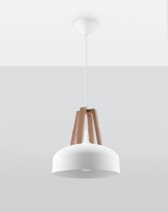 Lampa nad stół wisząca biała z naturalnym drewnem 1xE27 CASCO