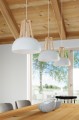 LAMPAMI - lampa wisząca biała z drewnem, lampa sufitowa, lampa nad stół, żyrandol do jadalni