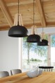 LAMPAMI - lampa sufitowa czarna, żyrandol do jadalni, żyrandol czarny z drewnem