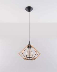 Drewniana lampa wisząca pojedyncza POMPELMO naturalne drewno 