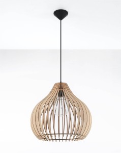 Drewniana lampa wisząca pojedyncza APRILLA naturalne drewno 