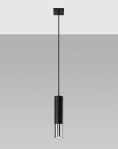 Lampa wisząca tuba sufitowa czarna z chromem pojedyncza 1xGU10 LOOPEZ 1