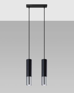 Lampa wisząca czarna z chromowym wykończeniem tuby sufitowe podwójne 2xGU10 LOOPEZ 2