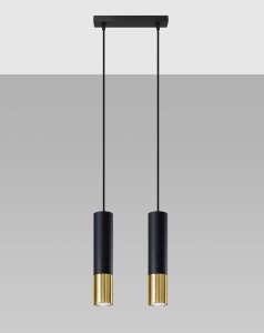 Lampa wisząca czarna ze złotym tuby sufitowe podwójne 2xGU10 LOOPEZ 2