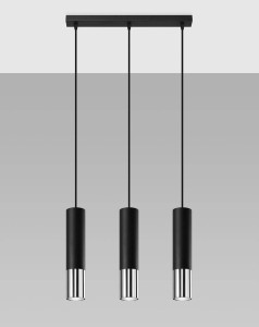 Lampa wisząca potrójna czarna z chromowym wykończeniem tuby sufitowe 3xGU10 LOOPEZ 3L 