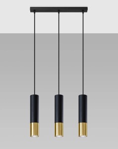 Lampa wisząca potrójna czarna ze złotym tuby sufitowe 3xGU10 LOOPEZ 3L