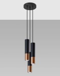 Lampa wisząca potrójna czarna z miedzianym wykończeniem tuby sufitowe 3xGU10 LOOPEZ 3L