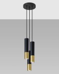 Lampa wisząca potrójna czarna ze złotym tuby sufitowe 3xGU10 LOOPEZ 3P