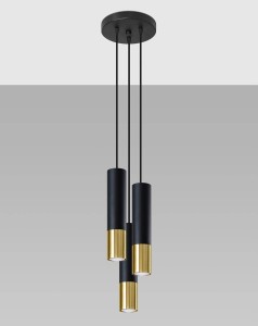 Lampa wisząca potrójna czarna ze złotym tuby sufitowe 3xGU10 LOOPEZ 3P