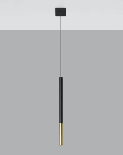 LAMPAMI - czarna lampa tuba wisząca, potrójna lampa wisząca czarna,  lampa czarna ze złotym