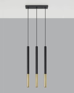 Lampa wisząca potrójna tuby sufitowe czarne ze złotym 3xG9 MOZAICA 3L