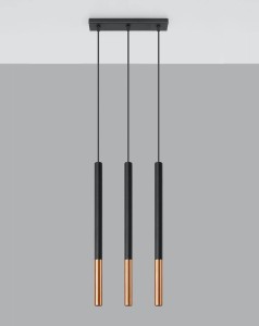 Lampa wisząca potrójna tuby sufitowe czarne z miedzianym 3xG9 MOZAICA 3L 