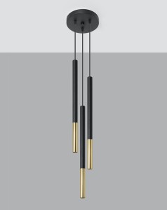 Lampa wisząca potrójna tuby sufitowe czarne ze złotym 3xG9 MOZAICA 3P 