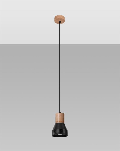 LAMPAMI - lampa czarna z drewnem, lampa nad stół, lampa nad wyspę